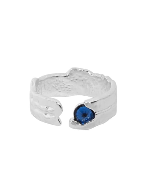 Silver [bluestone] 925 Sterling Silver Cubic Zirconia Irregular Vintage Band Ring